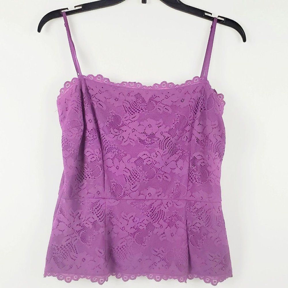 isaac mizrahi MEDIUM purple lace zipper shell tank top